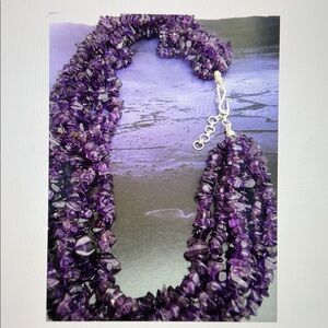 Genuine Amethyst Multi Strand Necklace Sterling Silver February Birthstone